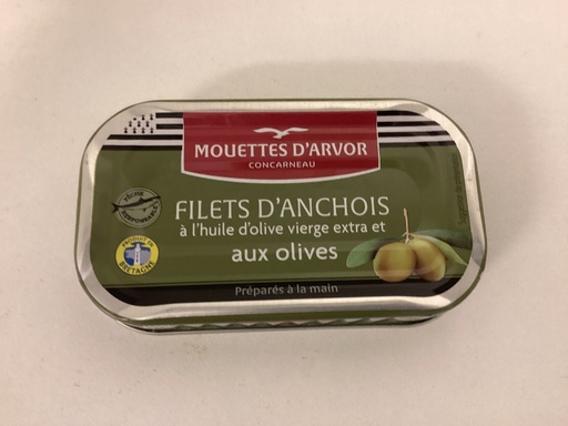 Filets d’anchois à l’huile d’olive vierge extra et aux olives